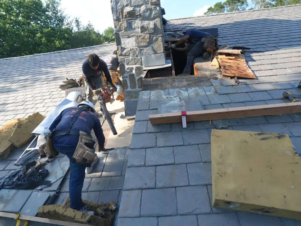 Slate Roof Chimney Leak Repair in New Jersey